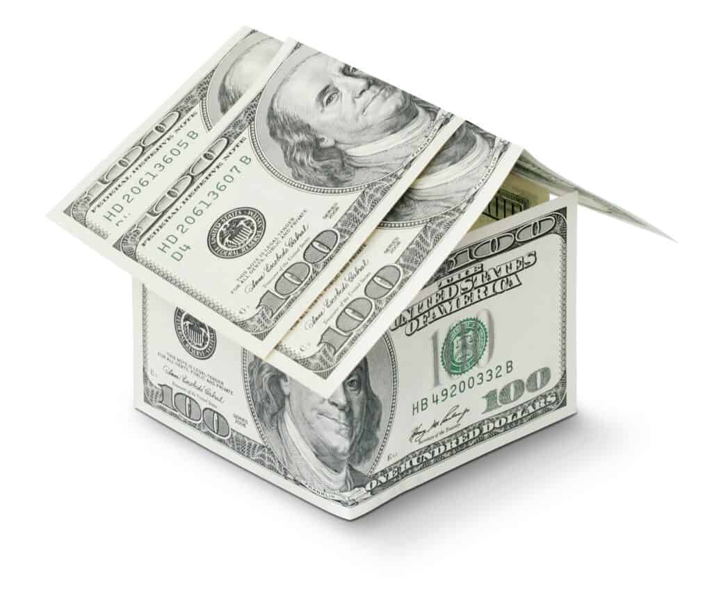 Model of a home created from folded U.S dollars
